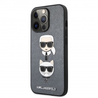Karl Lagerfeld PU Saffiano Karl and Choupette Heads Kryt pro iPhone 13 Pro Silver (KLHCP13LSAKICKCSL)