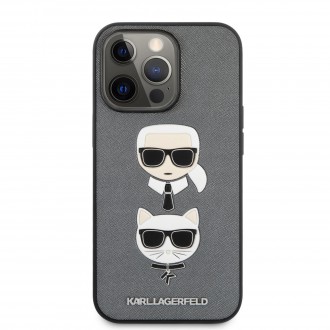 Karl Lagerfeld PU Saffiano Karl and Choupette Heads Kryt pro iPhone 13 Pro Silver (KLHCP13LSAKICKCSL)