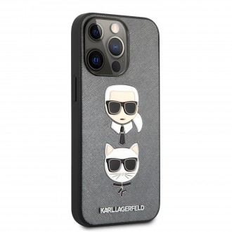 Karl Lagerfeld PU Saffiano Karl and Choupette Heads Kryt pro iPhone 13 Pro Silver (KLHCP13LSAKICKCSL)