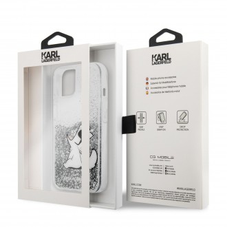 Karl Lagerfeld Liquid Glitter Choupette Eat Kryt pro iPhone 13 mini Silver (KLHCP13SGCFS)