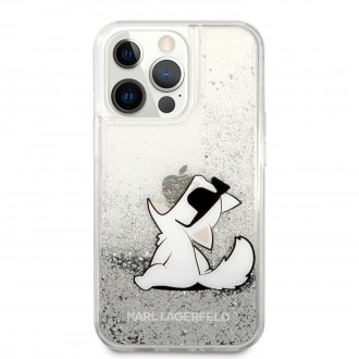Karl Lagerfeld Liquid Glitter Choupette Eat Kryt pro iPhone 13 Pro Max Silver (KLHCP13XGCFS)