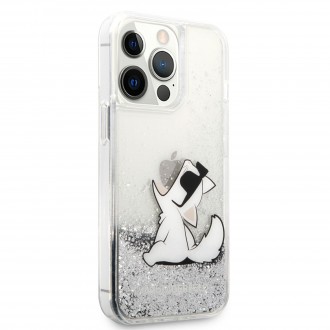 Karl Lagerfeld Liquid Glitter Choupette Eat Kryt pro iPhone 13 Pro Max Silver (KLHCP13XGCFS)