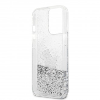 Karl Lagerfeld Liquid Glitter Choupette Eat Kryt pro iPhone 13 Pro Max Silver (KLHCP13XGCFS)