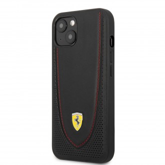 FEHCP13SRGOK Ferrari Leather with Curved Line Zadní Kryt pro iPhone 13 Mini Black