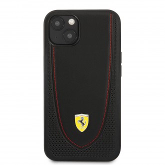 FEHCP13SRGOK Ferrari Leather with Curved Line Zadní Kryt pro iPhone 13 Mini Black