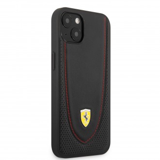 FEHCP13MRGOK Ferrari Leather with Curved Line Zadní Kryt pro iPhone 13 Black