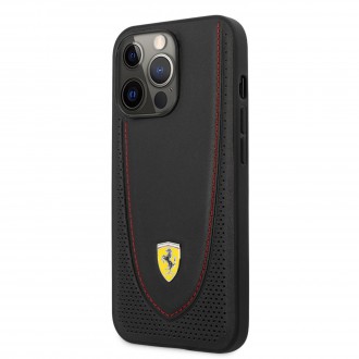 FEHCP13LRGOK Ferrari Leather with Curved Line Zadní Kryt pro iPhone 13 Pro Black