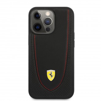 FEHCP13LRGOK Ferrari Leather with Curved Line Zadní Kryt pro iPhone 13 Pro Black