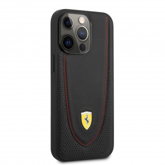 FEHCP13LRGOK Ferrari Leather with Curved Line Zadní Kryt pro iPhone 13 Pro Black