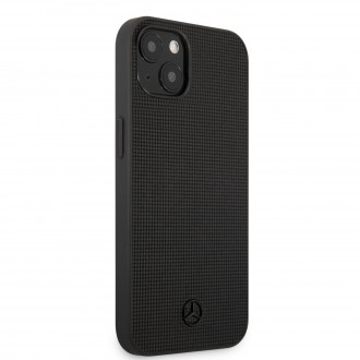 MEHCP13SMBLBK Mercedes Genuine Leather Meshed Zadní Kryt pro iPhone 13 Mini Black