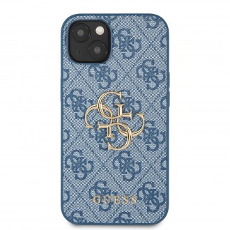 Guess PU 4G Metal Logo Zadní Kryt pro iPhone 13 mini Blue (GUHCP13S4GMGBL)