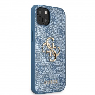 Guess PU 4G Metal Logo Zadní Kryt pro iPhone 13 mini Blue (GUHCP13S4GMGBL)