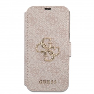 Guess PU 4G Metal Logo Book Pouzdro pro iPhone 13 Pro Pink (GUBKP13L4GMGPI)