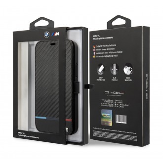 BMFLBKP13MPUCARTCBK BMW M Book Carbon Stripe Kryt pro iPhone 13 Black