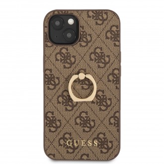 Guess PU 4G Ring Zadní Kryt pro iPhone 13 Brown (GUHCP13M4GMRBR)