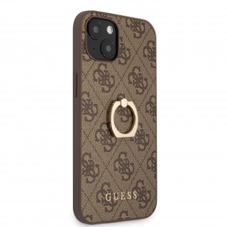 Guess PU 4G Ring Zadní Kryt pro iPhone 13 Brown (GUHCP13M4GMRBR)