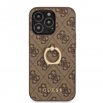 Guess PU 4G Ring Zadní Kryt pro iPhone 13 Pro Brown (GUHCP13L4GMRBR)