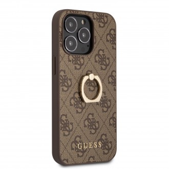 Guess PU 4G Ring Zadní Kryt pro iPhone 13 Pro Brown (GUHCP13L4GMRBR)