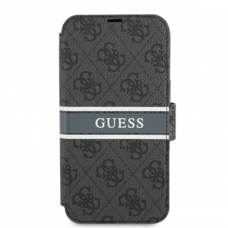 Guess PU 4G Printed Stripe Book Pouzdro iPhone 13 Grey (GUBKP13M4GDGR)