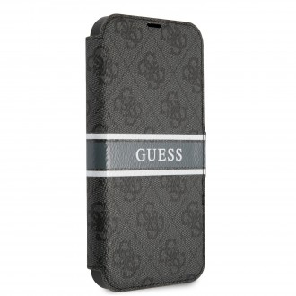 Guess PU 4G Printed Stripe Book Pouzdro iPhone 13 Grey (GUBKP13M4GDGR)