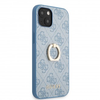 Guess PU 4G Ring Zadní Kryt pro iPhone 13 mini Blue (GUHCP13S4GMRBL)