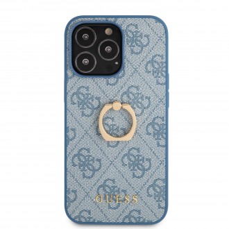 Guess PU 4G Ring Zadní Kryt pro iPhone 13 Pro Blue (GUHCP13L4GMRBL)