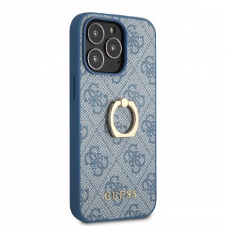 Guess PU 4G Ring Zadní Kryt pro iPhone 13 Pro Blue (GUHCP13L4GMRBL)