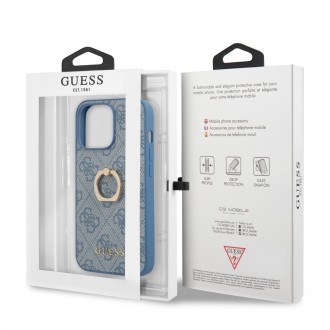 Guess PU 4G Ring Zadní Kryt pro iPhone 13 Pro Blue (GUHCP13L4GMRBL)