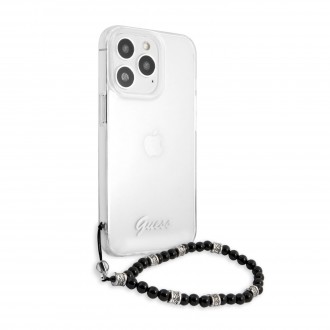 Guess PC Script and Black Pearls Zadní Kryt pro iPhone 13 Pro Max Transparent (GUHCP13XKPSBK)