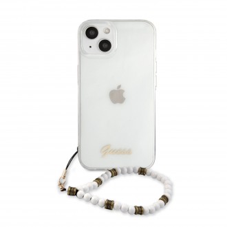 Guess PC Script and White Pearls Zadní Kryt pro iPhone 13 mini Transparent (GUHCP13SKPSWH)