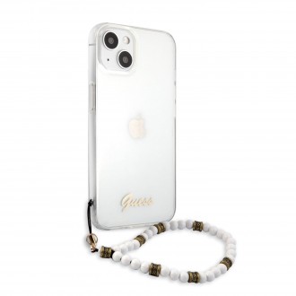 Guess PC Script and White Pearls Zadní Kryt pro iPhone 13 mini Transparent (GUHCP13SKPSWH)