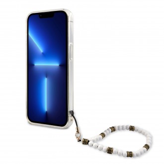 Guess PC Script and White Pearls Zadní Kryt pro iPhone 13 mini Transparent (GUHCP13SKPSWH)