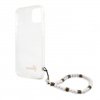 Guess PC Script and White Pearls Zadní Kryt pro iPhone 13 mini Transparent (GUHCP13SKPSWH)