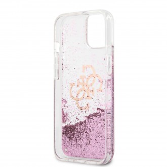 Guess TPU Big 4G Liquid Glitter Pink Zadní Kryt pro iPhone 13 Transparent (GUHCP13MLG4GPI)