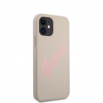 Guess Silicone Vintage Pink Script Zadní Kryt pro iPhone 12 mini 5.4 Grey (GUHCP12SLSVSGP)