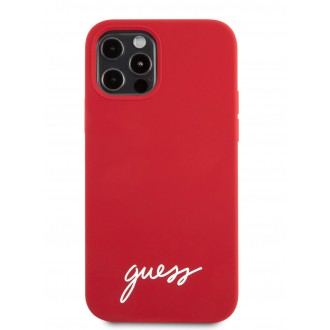 Guess Handscript Liquid Silicone Zadní Kryt pro iPhone 12/12 Pro Red (GUHCP12M40SILRE)