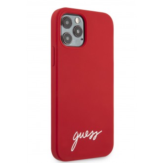 Guess Handscript Liquid Silicone Zadní Kryt pro iPhone 12/12 Pro Red (GUHCP12M40SILRE)