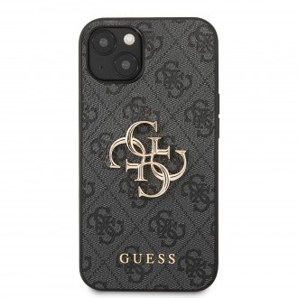 Guess PU 4G Metal Logo Zadní Kryt pro iPhone 13 mini Grey (GUHCP13S4GMGGR)
