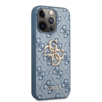 Guess PU 4G Metal Logo Zadní Kryt pro iPhone 13 Pro Max Blue (GUHCP13X4GMGBL)