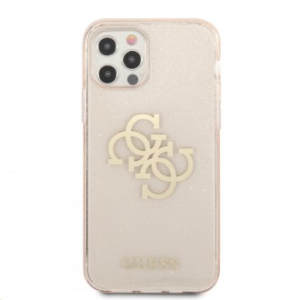 Guess TPU Big 4G Full Glitter Zadní Kryt pro iPhone 12/12 Pro Gold (GUHCP12MPCUGL4GGO)