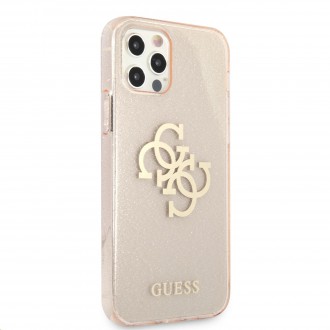 Guess TPU Big 4G Full Glitter Zadní Kryt pro iPhone 12/12 Pro Gold (GUHCP12MPCUGL4GGO)