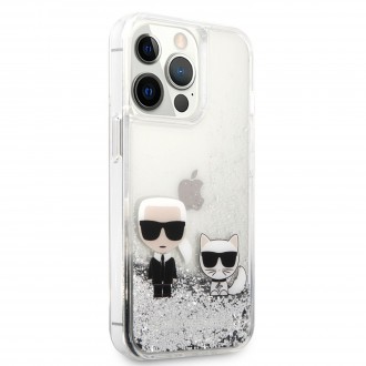 Karl Lagerfeld Liquid Glitter Karl and Choupette Kryt pro iPhone 13 Pro Silver (KLHCP13LGKCS)
