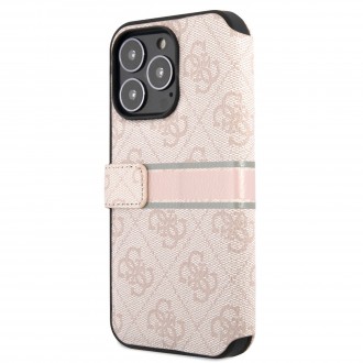 Guess PU 4G Printed Stripe Book Pouzdro pro iPhone 13 Pro Max Pink (GUBKP13X4GDPI)
