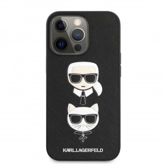 Karl Lagerfeld PU Saffiano Karl and Choupette Heads Kryt pro iPhone 13 Pro Black (KLHCP13LSAKICKCBK)