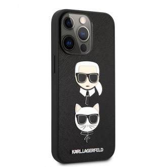 Karl Lagerfeld PU Saffiano Karl and Choupette Heads Kryt pro iPhone 13 Pro Black (KLHCP13LSAKICKCBK)