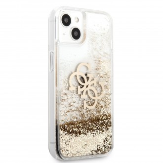 Guess TPU Big 4G Liquid Glitter Gold Zadní Kryt pro iPhone 13 Transparent (GUHCP13MLG4GGO)