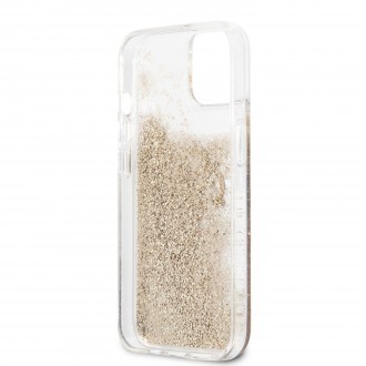Guess TPU Big 4G Liquid Glitter Gold Zadní Kryt pro iPhone 13 Transparent (GUHCP13MLG4GGO)