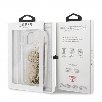 Guess TPU Big 4G Liquid Glitter Gold Zadní Kryt pro iPhone 13 Transparent (GUHCP13MLG4GGO)
