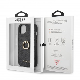 Guess PU 4G Ring Zadní Kryt pro iPhone 13 mini Grey (GUHCP13S4GMRGR)