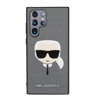 KLHCS22LSAKHSL Karl Lagerfeld PU Saffiano Karl Head Zadní Kryt pro Samsung Galaxy S22 Ultra Silver